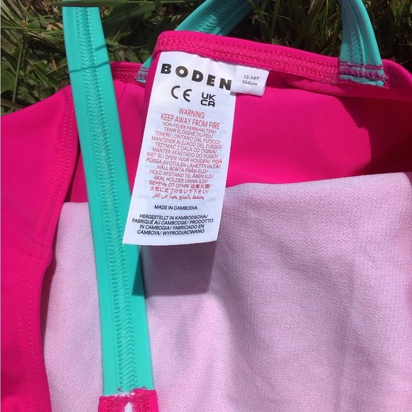 NWOT Mini Boden Cross-back One Piece Swimsuit Pink Gold Foil Spots 13-14 years - Picture 2 of 5